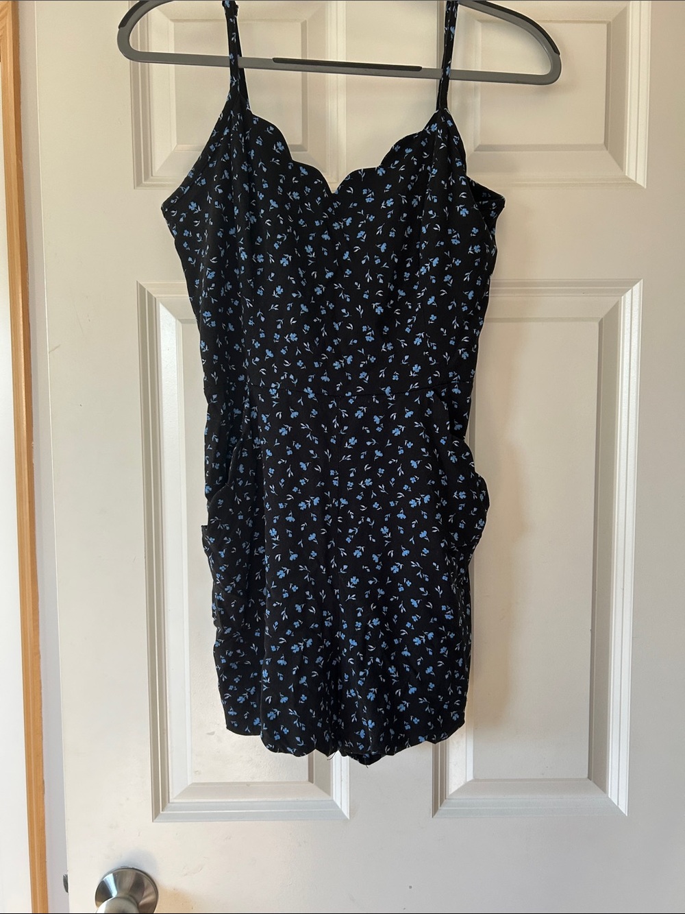 Black & Blue Floral Scallop Romper.